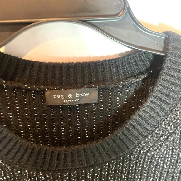 Rag & Bone Jubilee Metallic Black Crew Neck Sweater Size Large/X Large - Picture 4 of 13